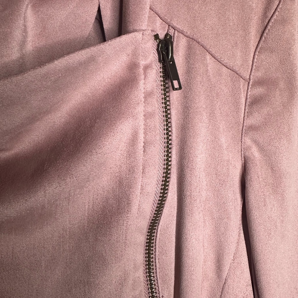 Mote Faux Suede Moto Jacket Drape Front Zip Up Soft Pink Medium‎ - Picture 5 of 10